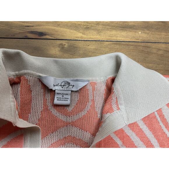 Ming Wang Cardigan Sweater Size Small Tan Coral Print Open Front Knit - Picture 4 of 12